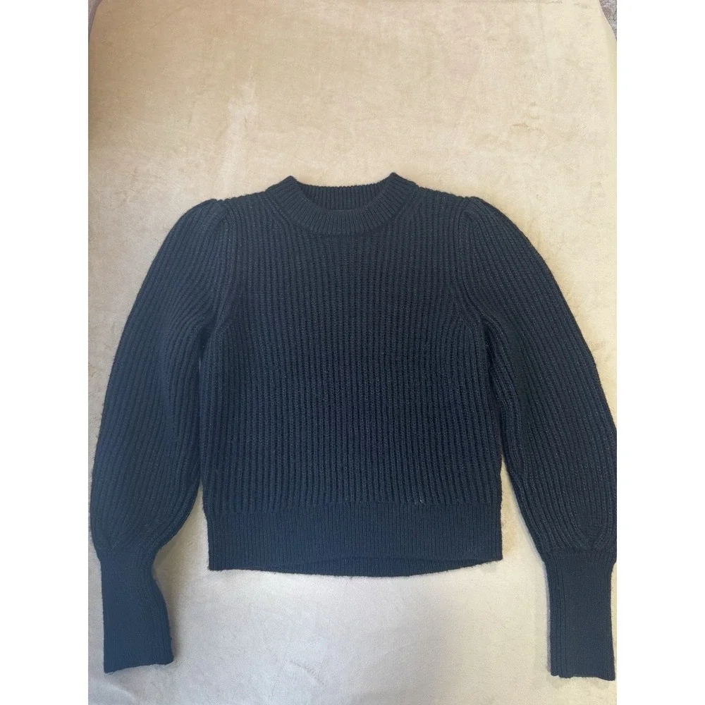 AllSaints‎ Myra Shine Wool Blend Women's Sweater Puff Shoulders in Black Size S
